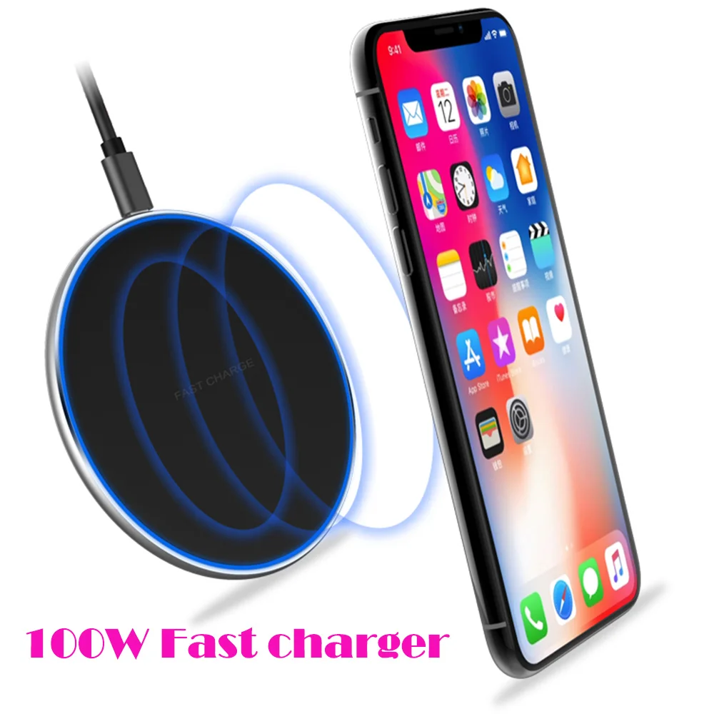 

New Fast QI Big Power 100W Wireless Chargers Pad for iPhone 13 12 11 Xs Max XR 8 Samsung Galaxy S21 S20 S10 Plus Note 8 9 Xiaomi