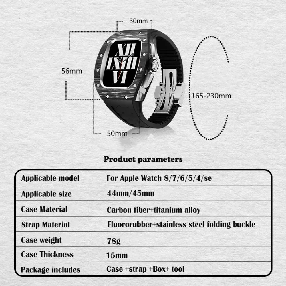 Carbon fiber Case Modification Kit For Apple Watch Band 44/45MM Titanium Alloy Fluororubber Strap for iWatch 8 7 6 5 4 SE Cover