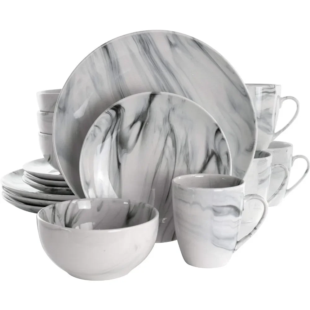 

Elama Fine Round Gloss Dinnerware Dish Set, 16 Piece, Dishes and Plates Sets, Cutlery Set