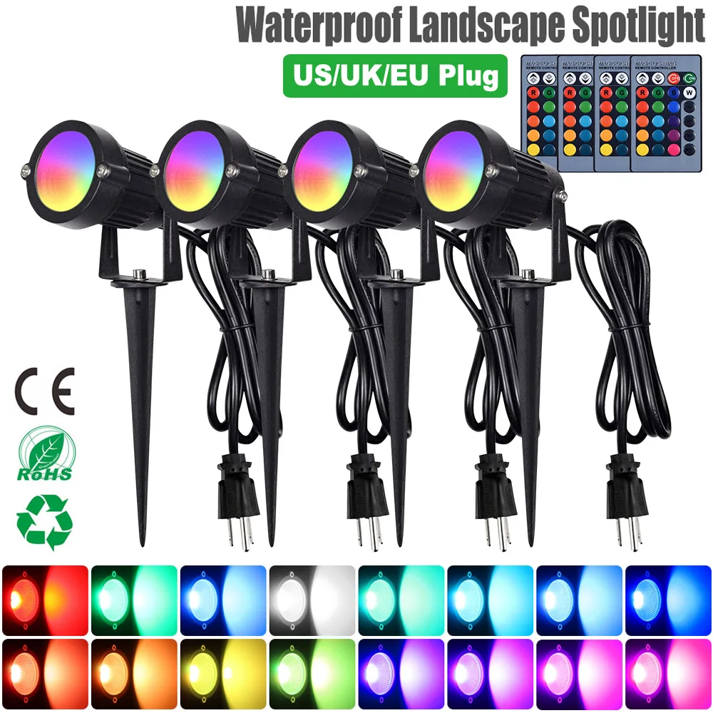 Luzes de Controle Impermeável ao ar Reino Unido Plug 5w Rgb Led Paisagem Remoto Pode Ser Escurecido Jardim Luzes 85-265v Livre Caminho Gramado Lâmpadas D30 Eua – ue