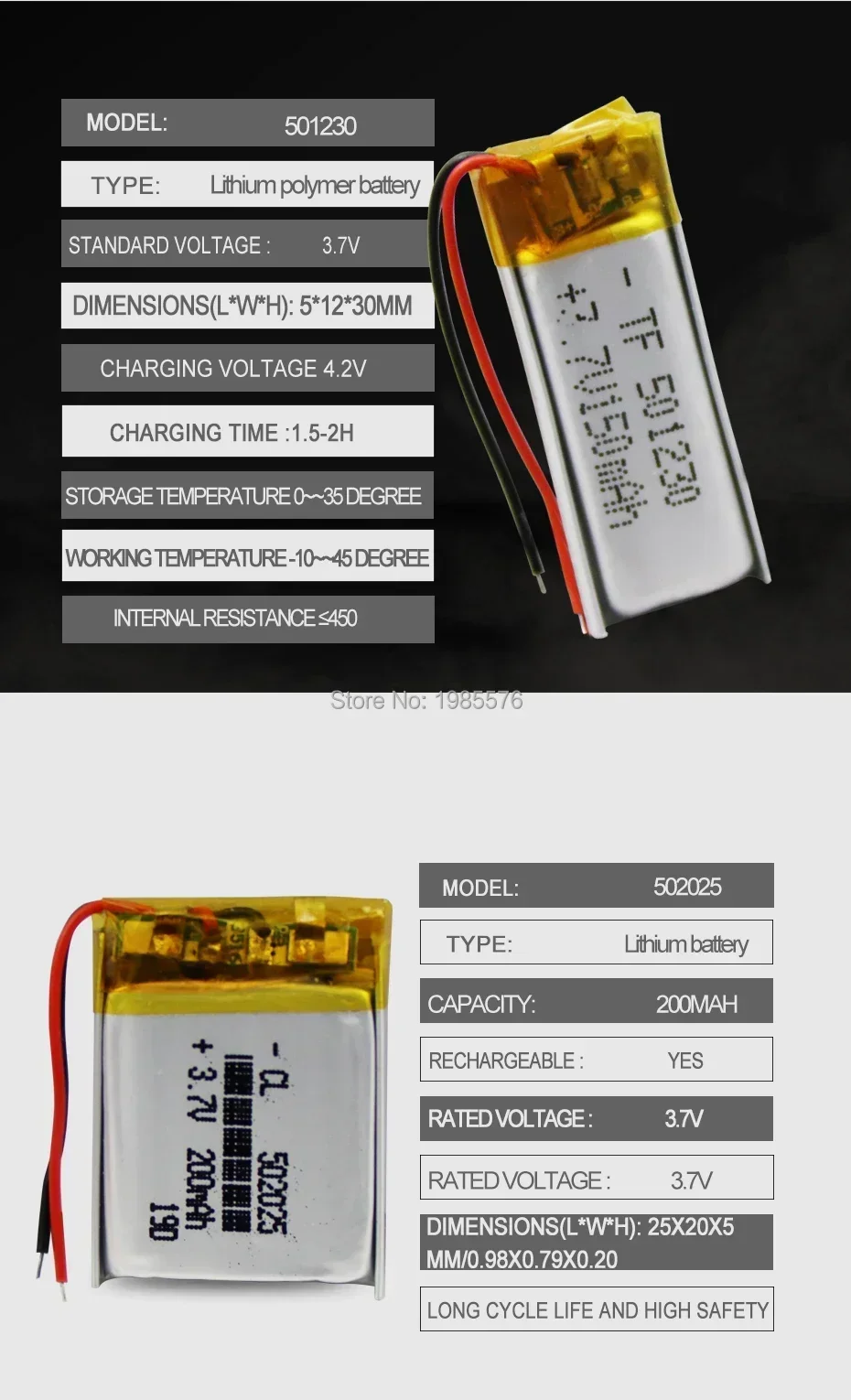 502025 3.7V 200mAh Lithium Polymer Li-Po li ion Rechargeable Battery For toys speaker Tachograph GPS Bluetooth Lipo cell