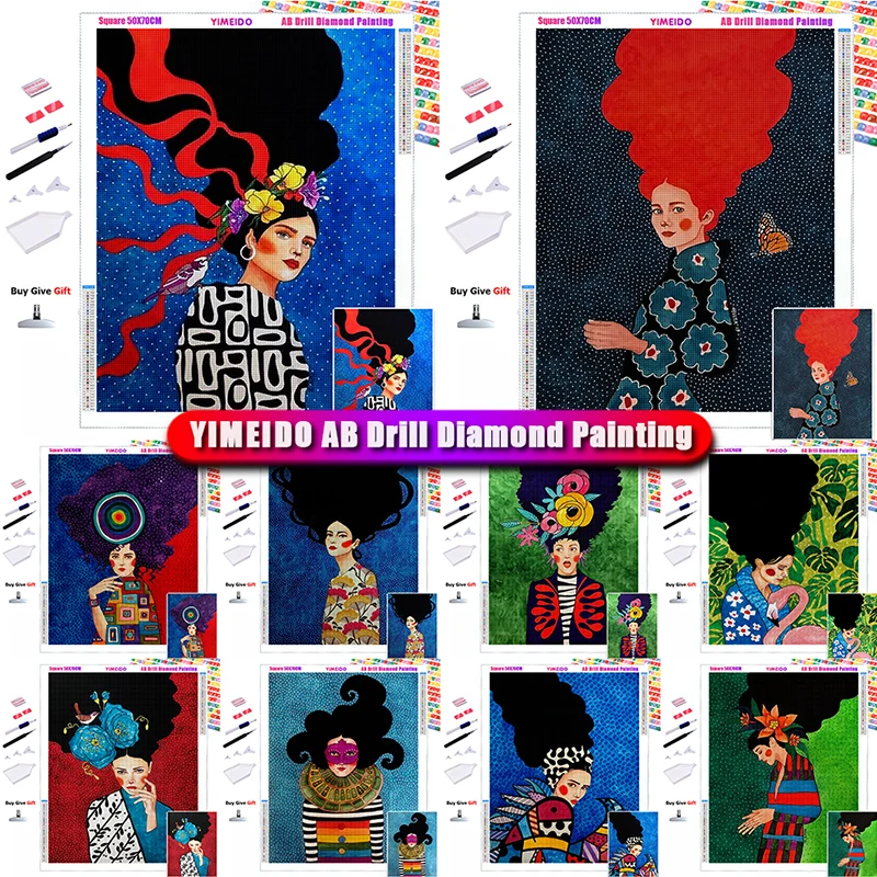 

YIMEIDO Full Drill AB Diamond Painting Cross Stitch Girl 5D DIY Diamond Embroidery Mosaic Cartoon Rhinestone Kit Home Decor Gift