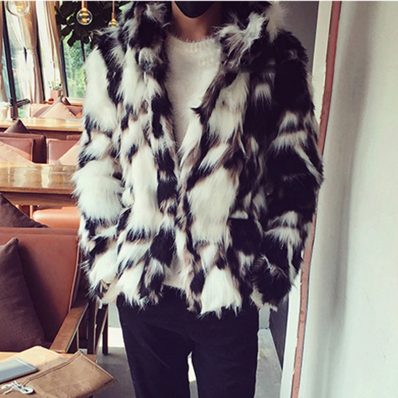 

Men's Faux Fur Coat Winter Thicken Fluffy Long Sleeve Warm Outerwear Luxury Bontjas Jacket Hooded Plush Windbreaker Coats 2022