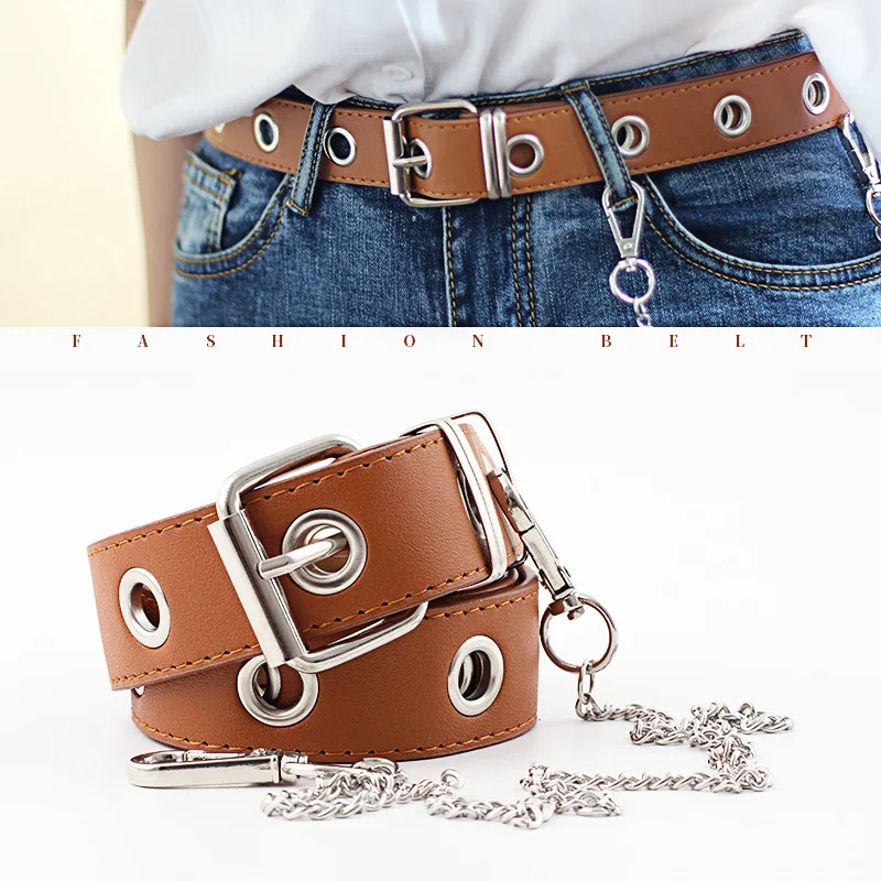 

Casual Punk Fashion Alloy Women Belt Belt Chain Luxury for Women Belt Genuine Leather New Style Fashion Pin Buckle Jeans belts