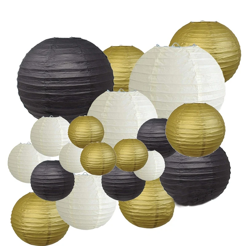 

Decorative Party Paper Lanterns 20 Pcs Gold White Black Round Japanese/Chinese Lantern Lanterne Papier For Wedding Outdoor Decor