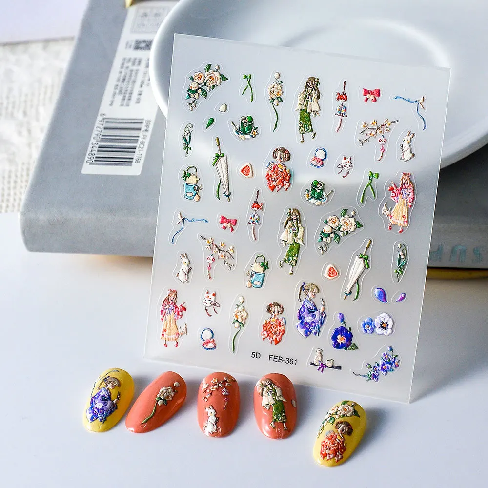

Girls' Series Embossed Nail Art Sticker 5D Japanese Girl Pattern Design Decor UltraThin Charm Sliders Manicure Decal Nails Tips