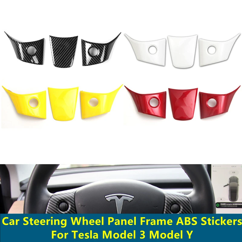 

Чехол на руль для Tesla Model 3, модель Y декоративный стикер для интерьера, отделка, рамка для автомобильного рулевого колеса из углеродного воло...