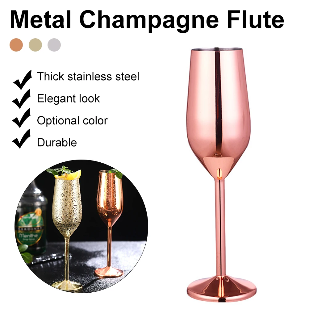 

220ml Stainless Steel Champagne Flute Glass Unbreakable Wine Cup Gold Silver Cocktail Glass Metal Flute Home Bar Party Supplies