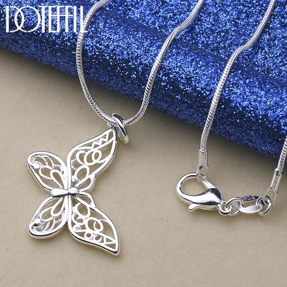 

DOTEFFIL 925 Sterling Silver Butterfly Pendant Necklace 18/20/22/24/28/30 inch Snake Chain For Women Wedding Engagement Jewelry