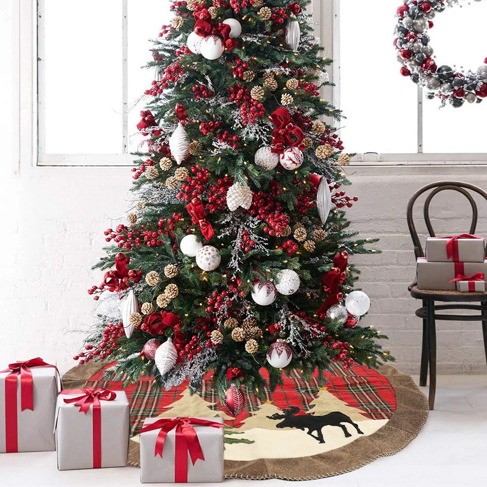 

Ковер для рождественской елки в клетку с Буйволом и оленем, декоративное украшение для рождественской елки, новогодний и Новогодний Декор д...