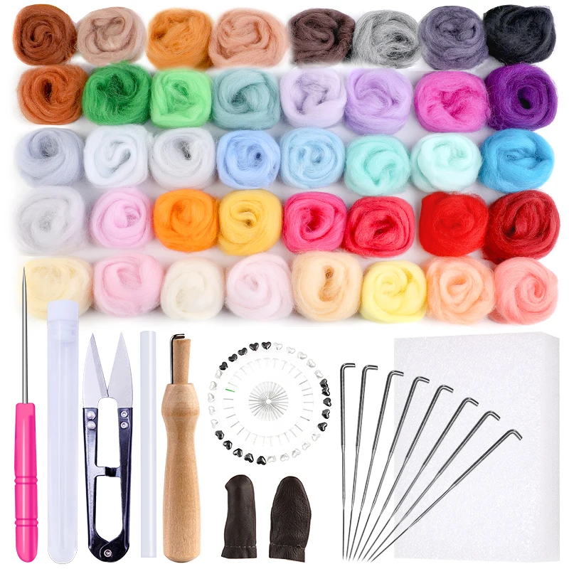 IMZAY Needle Felting Kit Wool Roving 36 Colors 3/5 g Set DIY Tools Accessories Set For Needle Felting Handmade Package