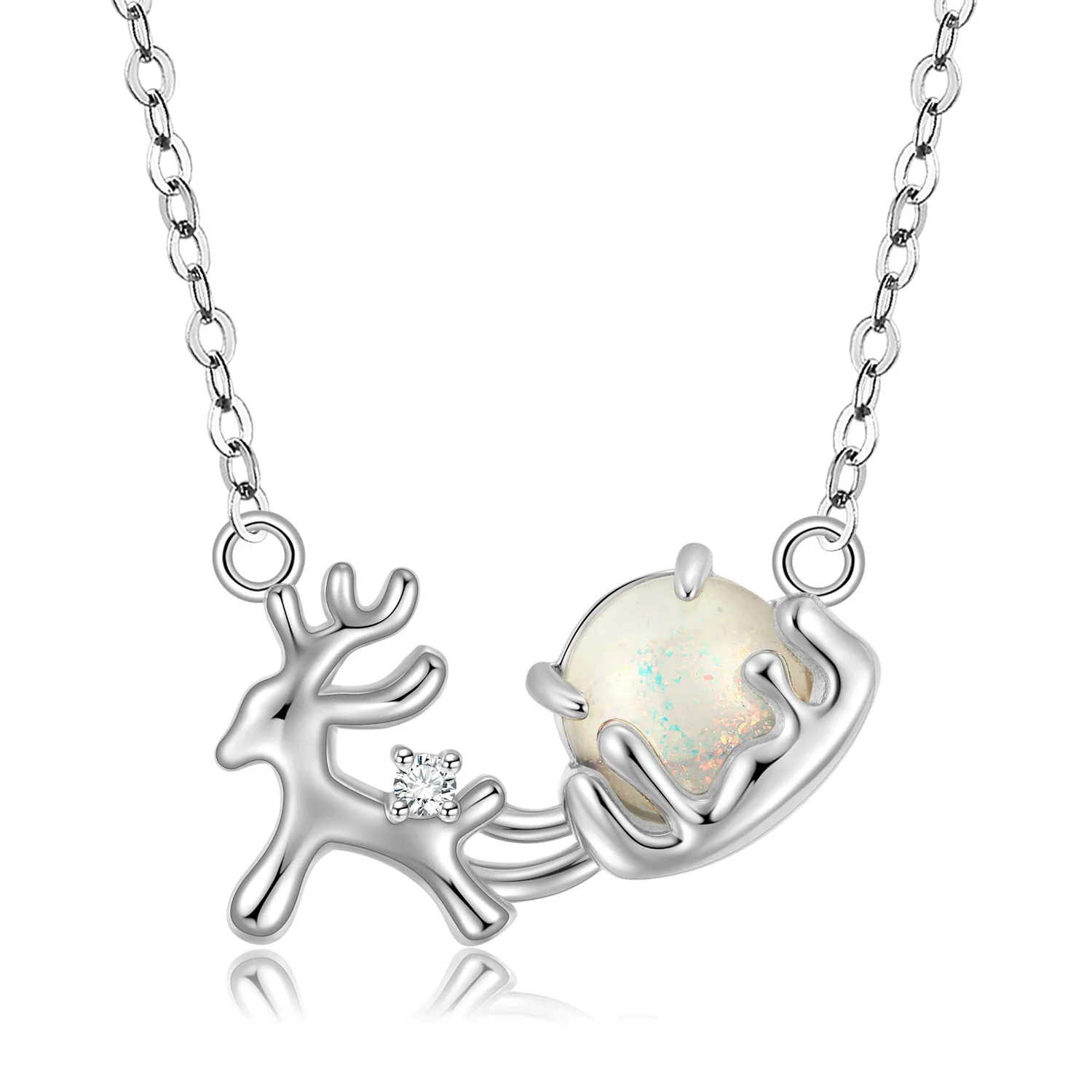 

925 Sterling Silver Necklaces Christmas Elk Animal Pendant Chain Choker Charm Fashion for Women Jewelry Party Girls Gifts