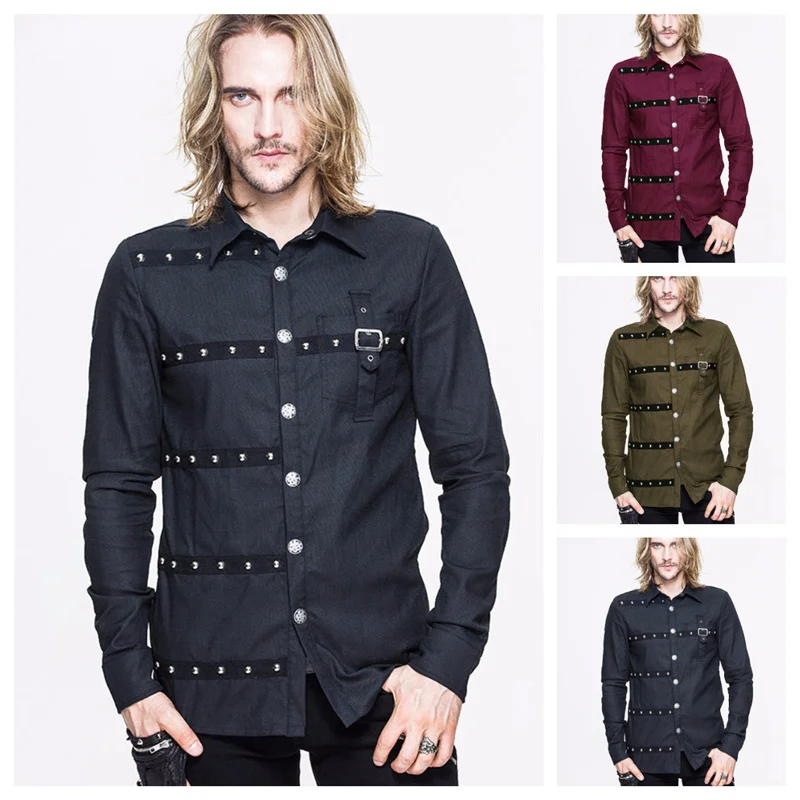 

European Code 2022 Spring and Autumn New Men's Gothic Style Rivet Long-sleeved Shirts Costume Shirt Men Clothing