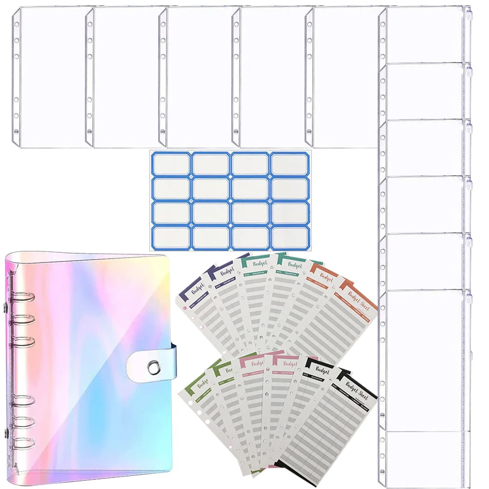 

Budget Book Money Organizer Cash Binder Transparent Memo Pad Zipper Envelopes Clear Savings