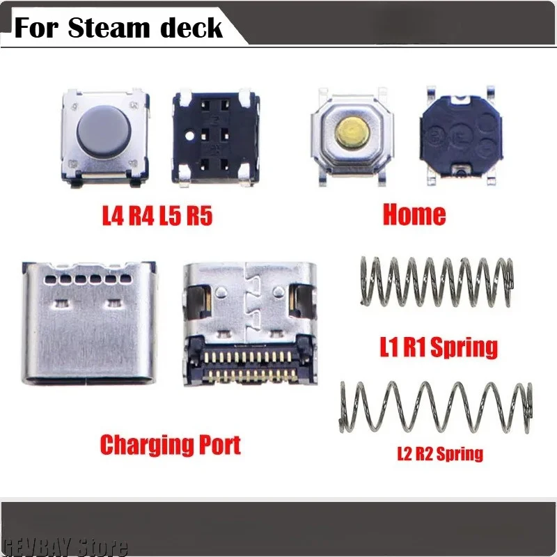 Фото 1 шт. Запасная кнопка-переключатель Micro Power Switch L1 R1 L4 L5 для консоли Steam Deck, пружинный разъем Type-C, порт зарядки, ремонтная деталь №1