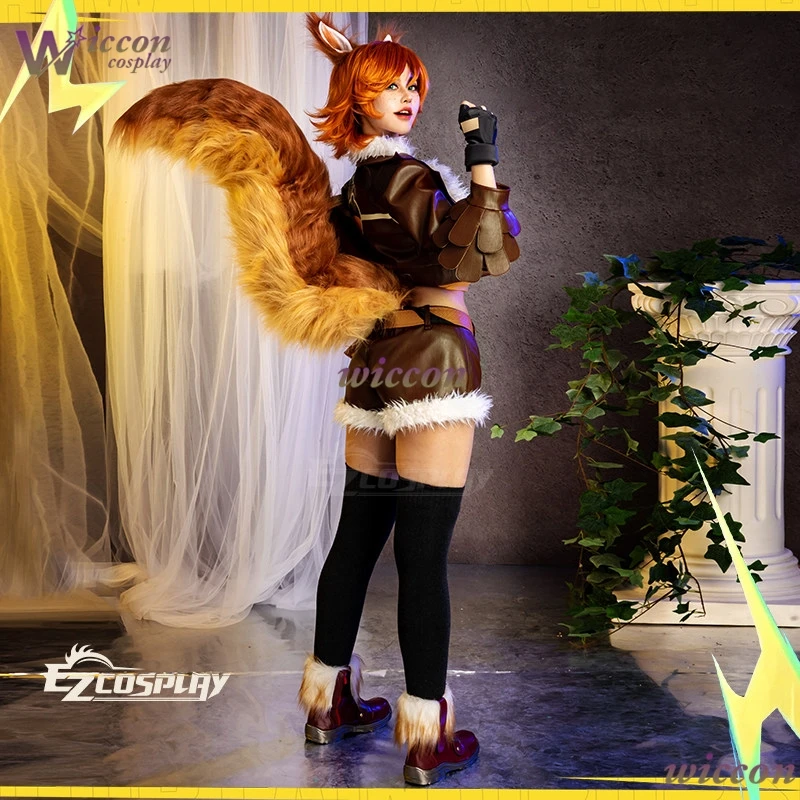Фото Костюм для косплея KospLAY MV Rivals Squirrel Girl Doreen Green: комплект из искусственной кожи с хвостом, ушками и париком для женщин, для Хэллоуина, карнавала, игровых мероприятий №1