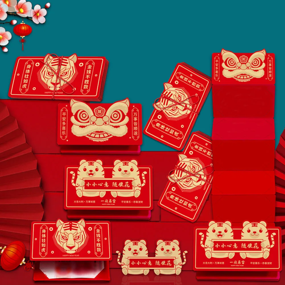 

Красные конверты на китайский новый год 2022, Мультяшные карманы для денег с изображением тигра, праздника Весны Hongbao, свадебные пакеты, Подар...