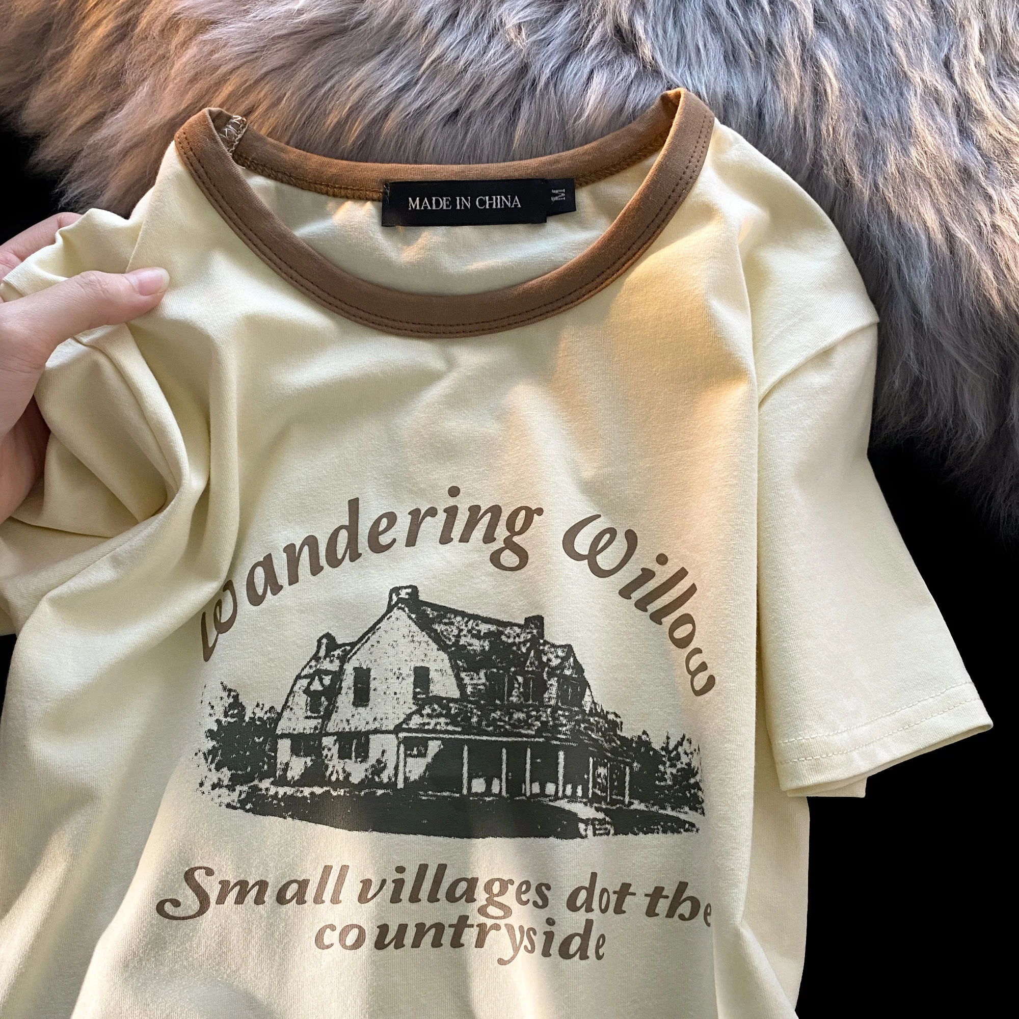 

Cotton Short Sleeve T-shirt Women's Summer 2023 Vintage Letter Print Crewneck New Top High Street Men Y2k Top Ins Tees