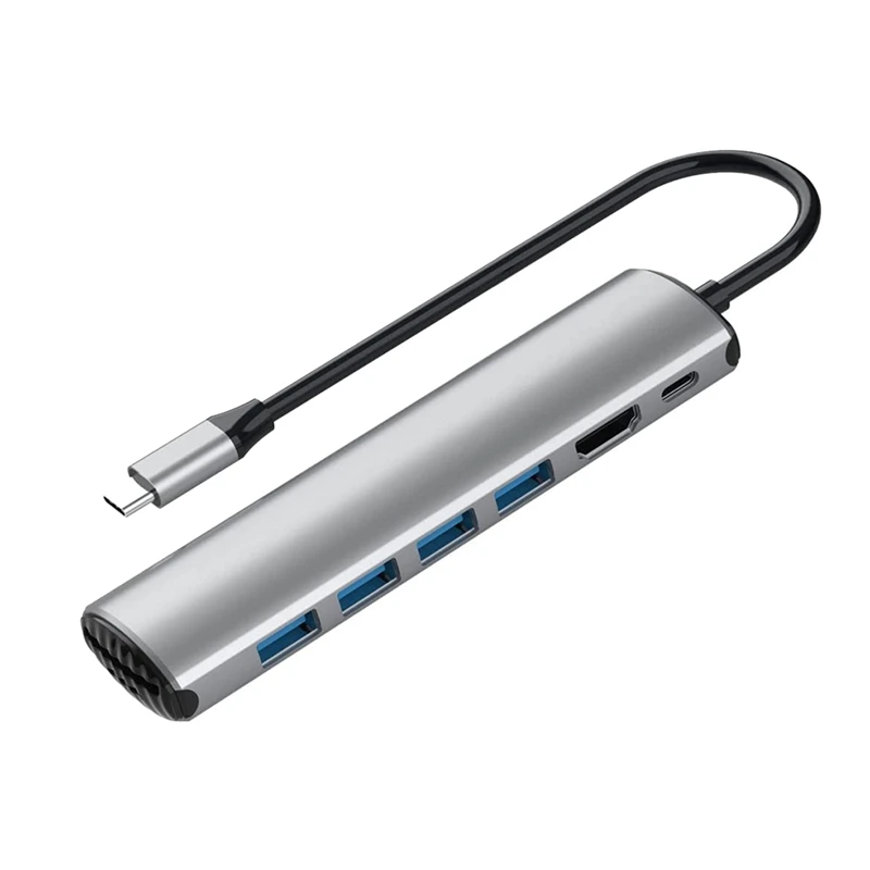 

Адаптер USB C Hub, док-станция 8-в-1 USB C с зарядкой USB C, 4 порта USB 3,0 USB-A, кардридер SD/TF