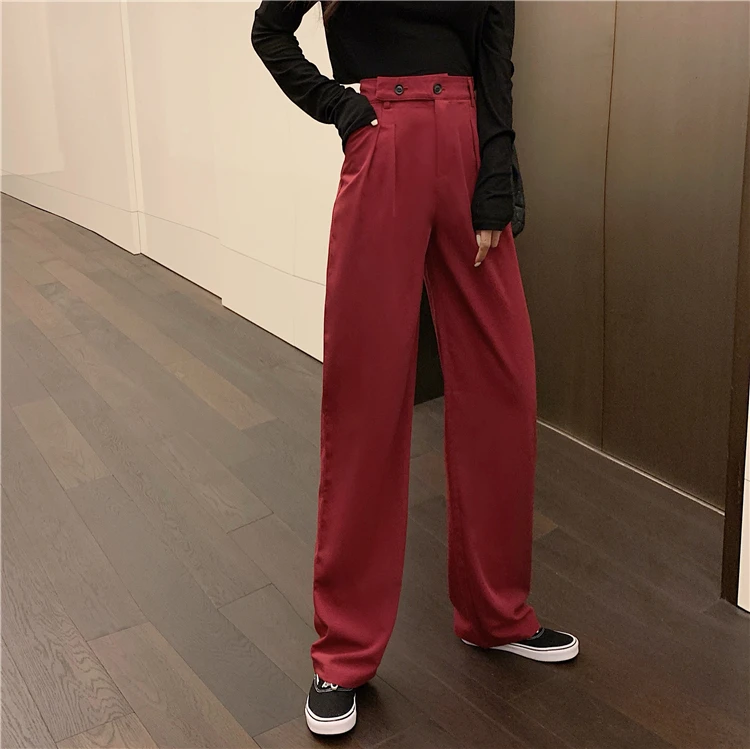 

Firm offers will spring spot ~ ~ han edition of tall waist trousers female relaxed joker straight leisure trousers