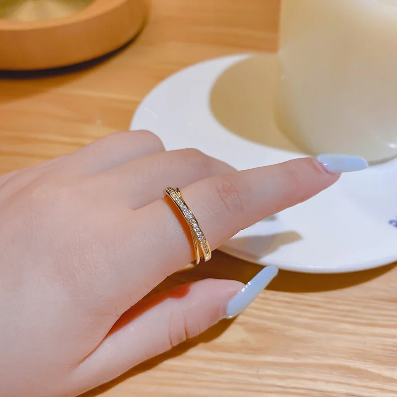 

[Real Gold Plating] Korean Cross Ring Female Opening Adjustable Fashion Cool Style Simple Food Ring