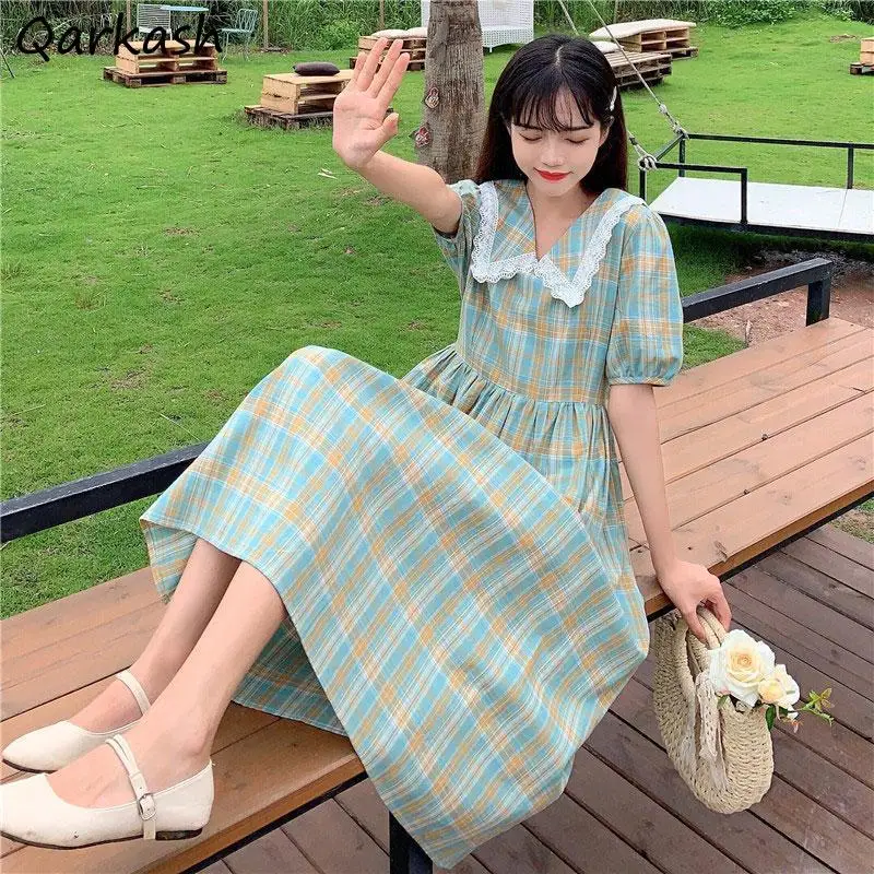 

Женские повседневные Элегантные клетчатые свободные модные популярные студенческие платья в Корейском стиле Харадзюку винтажные шикарны...