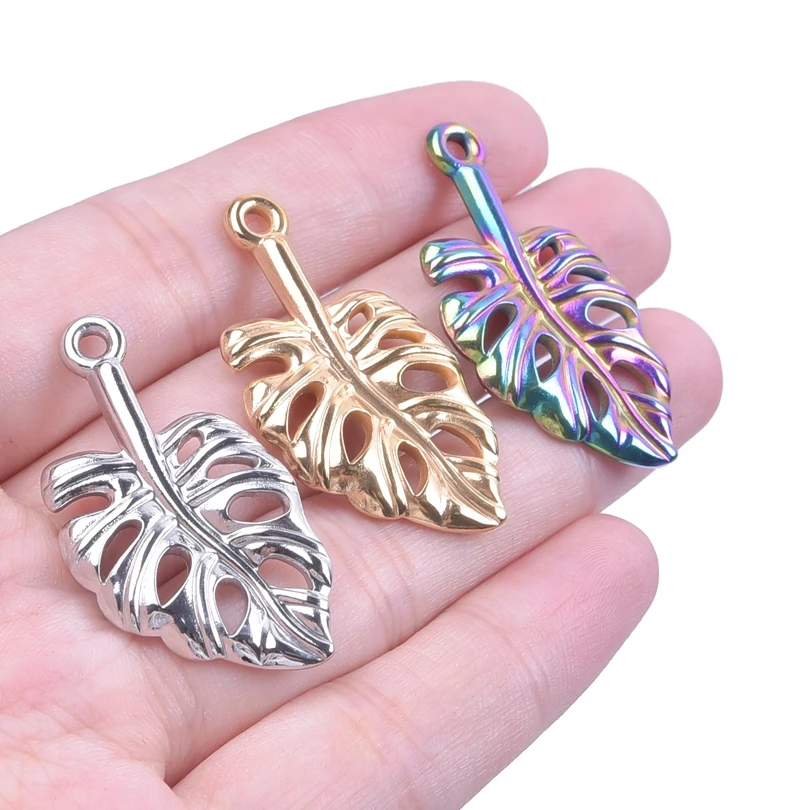 

5pcs/lot Palm Leaves Charm Pendants diy Craft Making Jewelry Vintage Pendulum Earrings Stainless Steel Charms Material Supplies