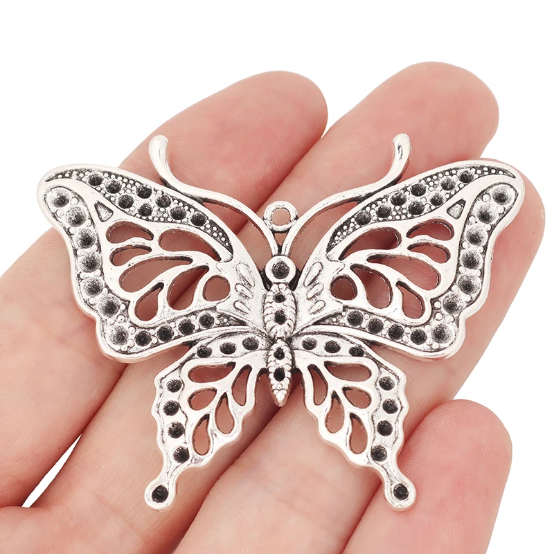 

3 x Hollow Out Vintage Tibetan Silver Hollow Butterfly Charms Pendants for Necklace Jewelry Making 59x48mm