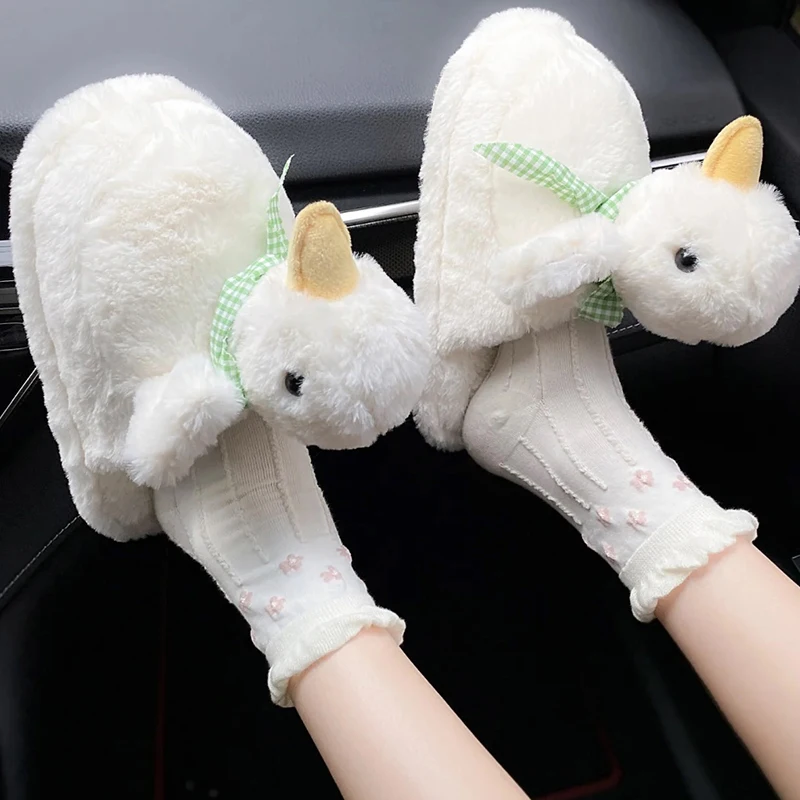 Плюшевые тапочки с рисунком психодука пушистые и мягкие милые зимние