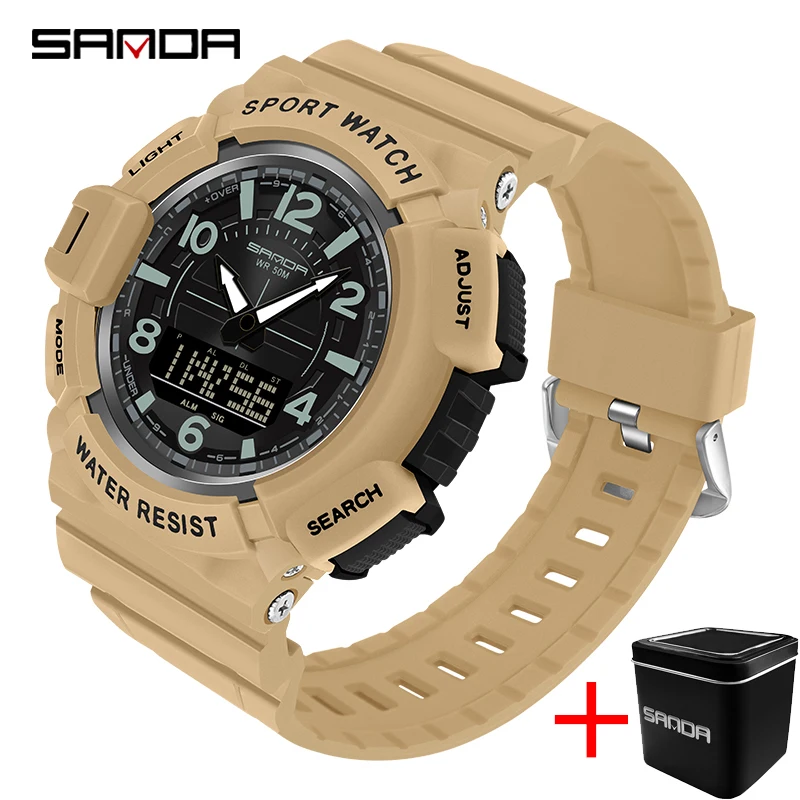 

SAMDA New Sport Watches For Men 50M Waterproof Clock Alarm Dual Display Quartz Wristwatch Military Shock Resisitant Mens Watch