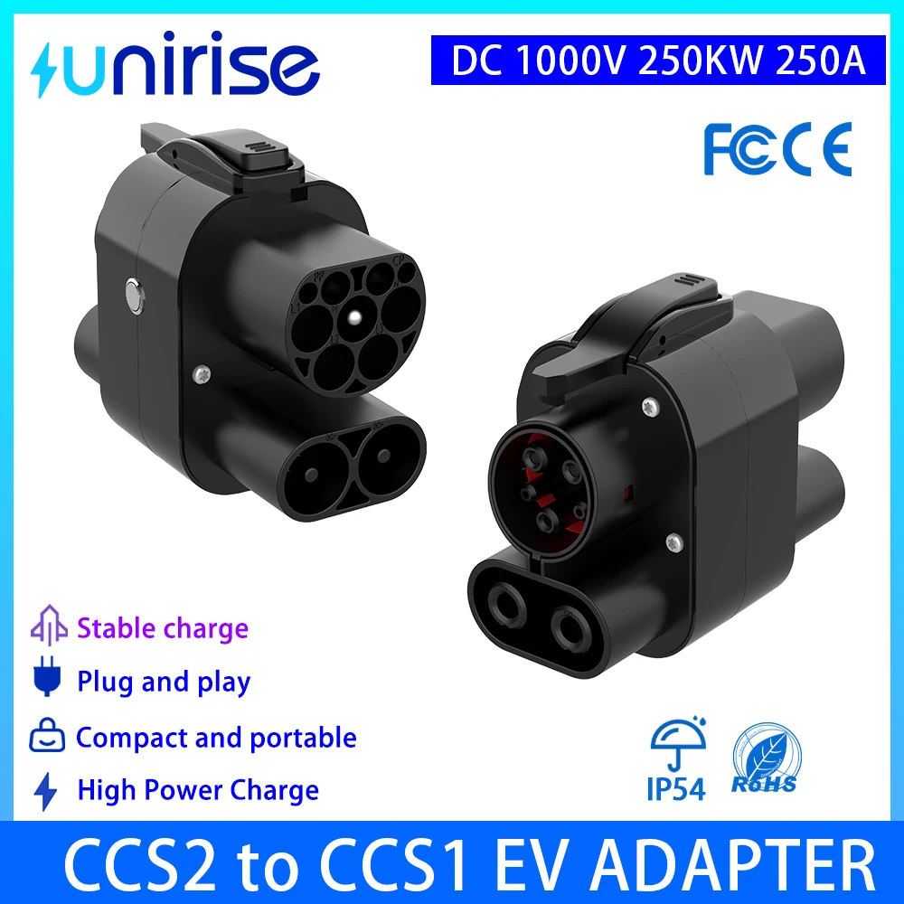 

Универсальный адаптер CCS2 к CCS1 EV 250 кВт, 250 А, 1000 В постоянного тока + переменного тока, разъем зарядного устройства CCS Combo 2 к CCS1, адаптер для быстрой зарядки электромобиля