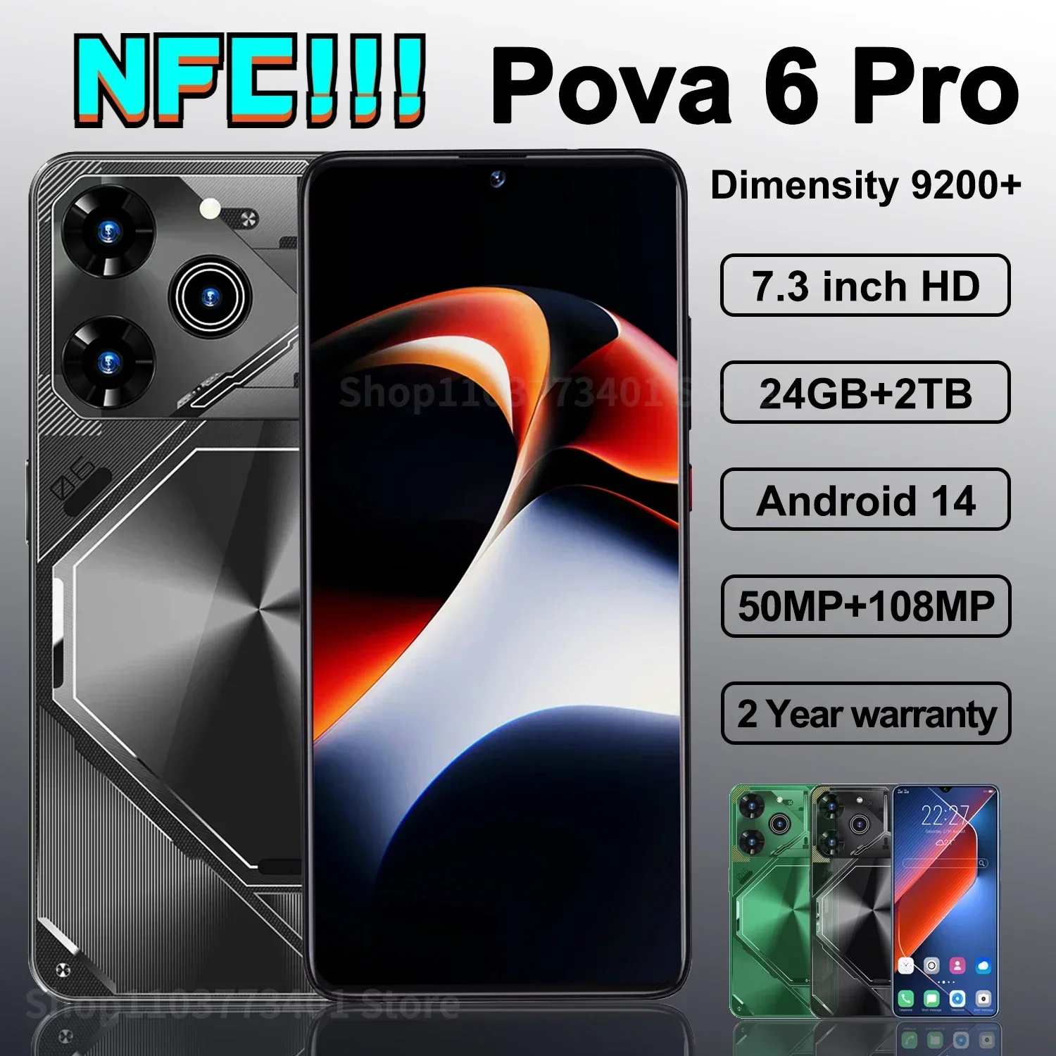 2024 Новый оригинальный флагманский смартфон Pova 6 Pro Global Edition 5G + Размер 9200 7 3 дюйма 22G