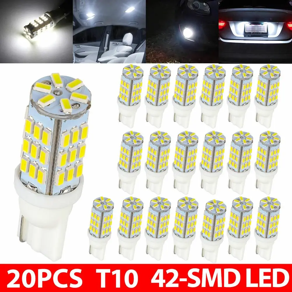 

20pcs Led Car Meter Light License Plate Light Bulbs Side Marker Parking Lamp Compatible For T10 42smd-1206 3020