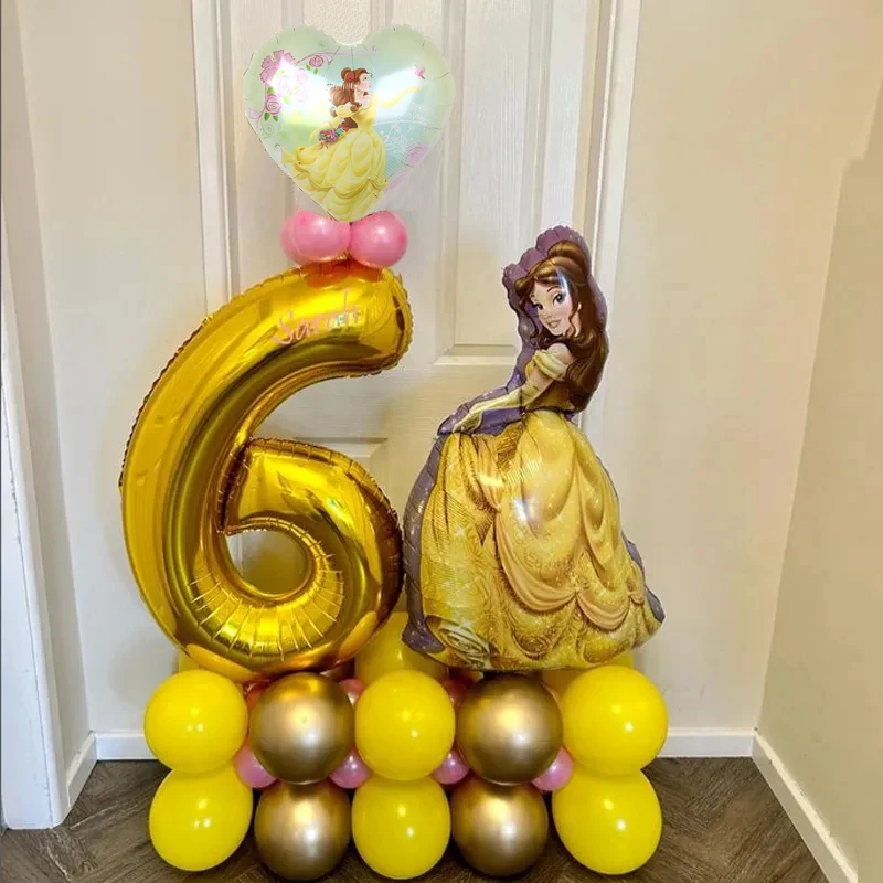 

33Pcs Disney Princess Theme Yellow Metal Latex Balloon Set 32inch 1-9th Kids Girl Birthday Party Baby Shower Decorations