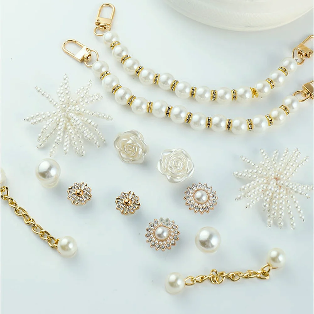Luxury Shoes Accessories Set Croc Charms Designer DIY Pearl Chain Shoes Decaration Charms for Croc JIBS Clogs Women Girls Gifts