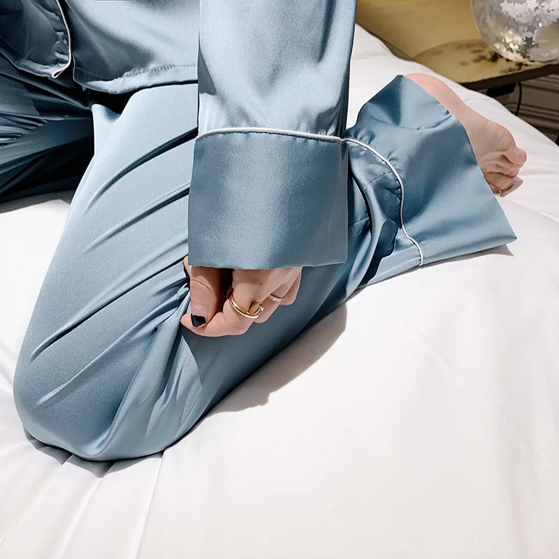 3PCS/Set Pajamas Set Sexy Solid Color Sleepwear Women Full Sleeve Pyjama Women's Rayon Polyester Fashion Autumn Home NEW Clothes