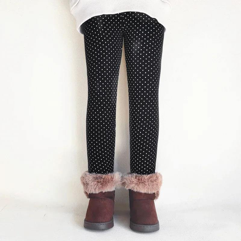 Детские флисовые леггинсы зимние теплые хлопковые штаны в горошек для девочек