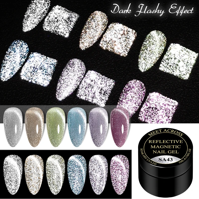 

MEET ACROSS Блестящий зеркальный блестящий гель для ногтей, удаляемый замачиванием УФ-гель, магнитные лазерные блестки, лаки