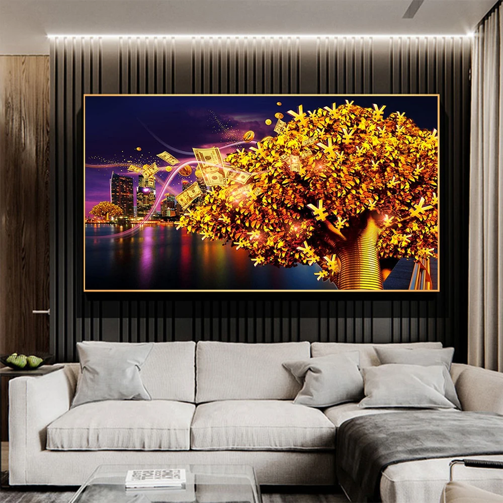

Abstract Fortune Golden Tree Painting Dollar Money Tree Nordic Landscape Poster Canvas Prints Wall Art Pictures Room Hoom Decor
