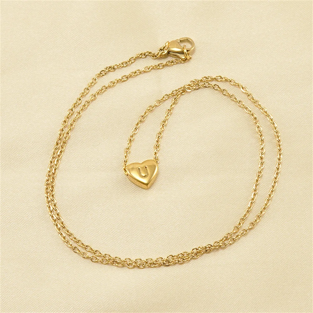 Fashion Heart Initial Necklace for Women stainless steel Gold chain Engraved Letters Pendants Choker Necklaces Jewelry Gifts