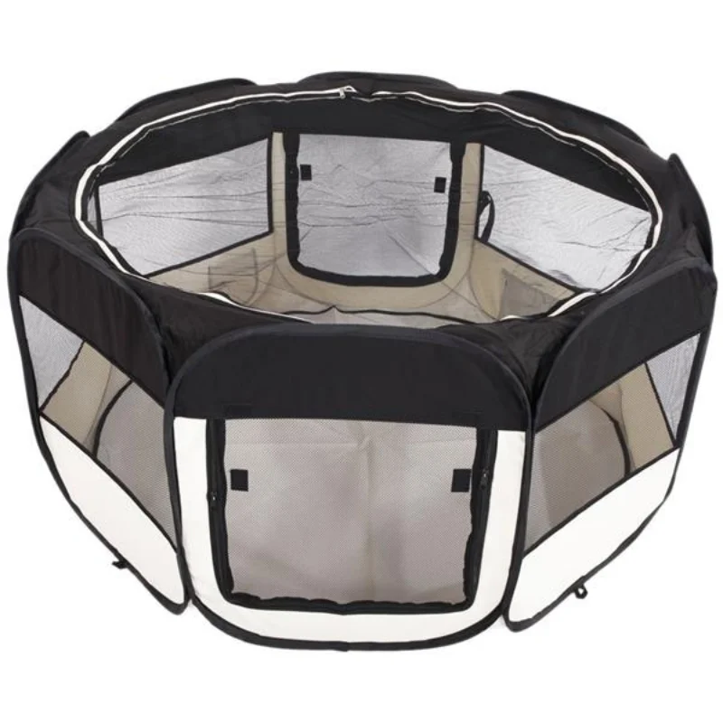 

HOBBYZOO 45" Portable Foldable 600D Oxford Cloth & Mesh Pet Playpen Fence with Eight Panels Black[US Stock]