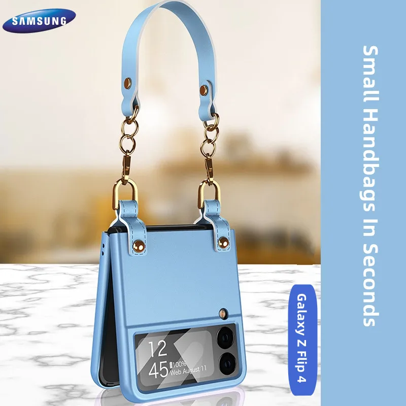 

Mimi Handbag Case For Samsung Galaxy Z Flip 4 5G With Lanyard Luxury Cute PC Funda With Film Shockproof Wristband Phone Case New