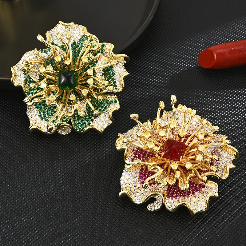 

Heavy Industry Micro-inlaid Colorful Zirconium Brooch High-grade Temperament Flower Pin Dinner Dress Accessories Rose Corsage