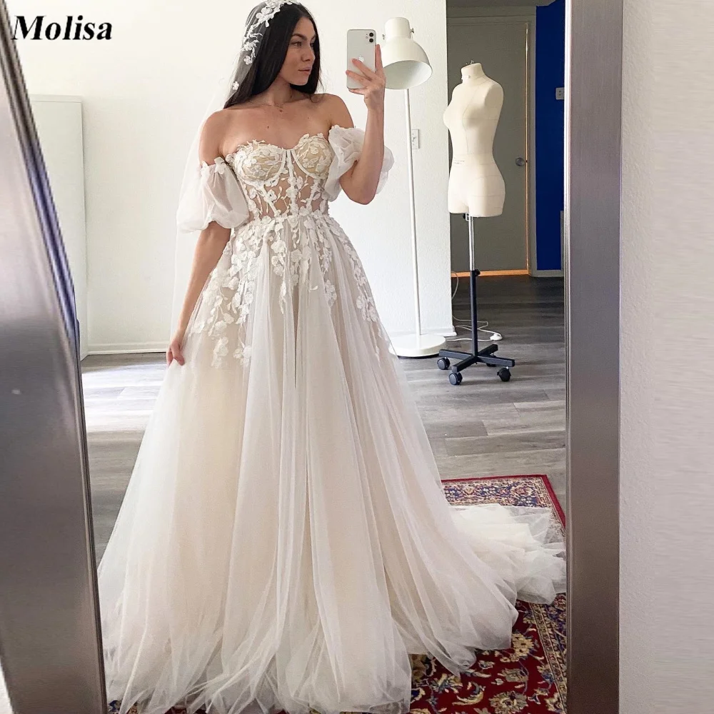 

Boho Lnatern Sleeves Wedding Dress Sweetheart Lace Appliques Bride Dresses for Women 2023 Free Shipping Country Bridal Gown