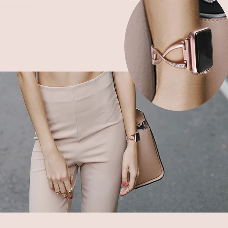 Diamond For Apple Watch Band Series 45mm 41mm 42mm 38mm 44mm 40mm Stainless Steel strap Iwatch 7 6 5 4 3 SE Wrist Bracelet belt