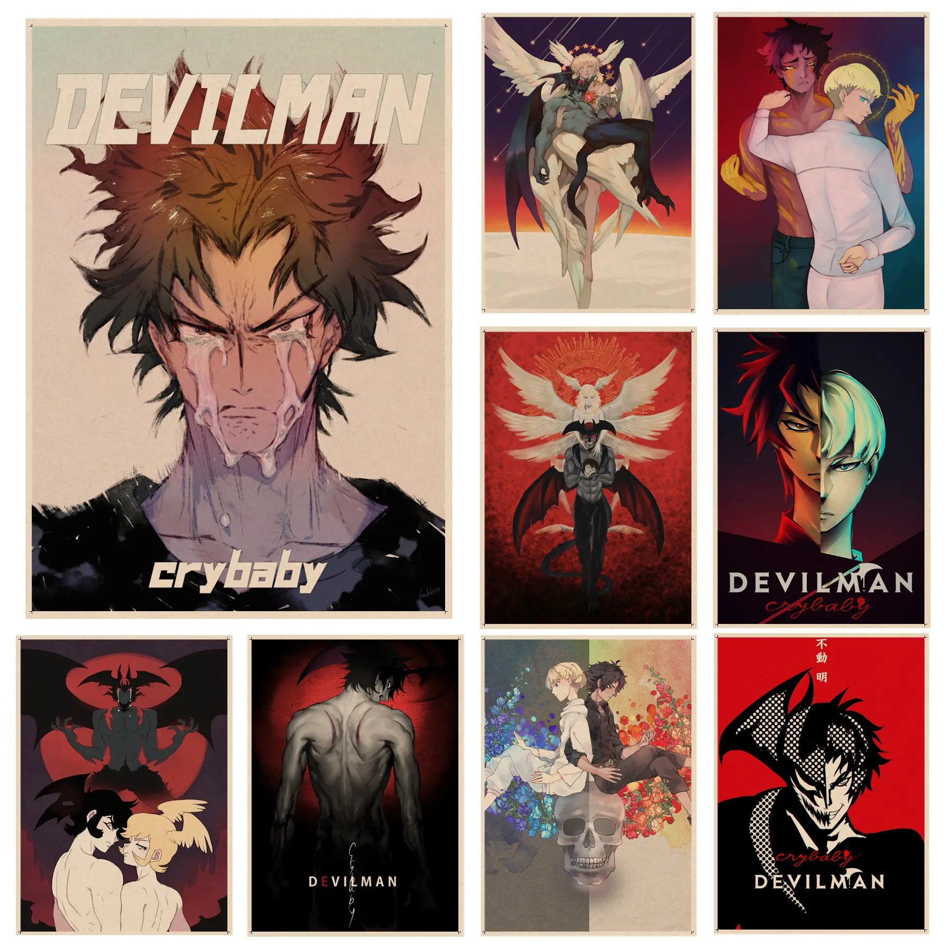 

Anime Devilman Crybaby Classic Vintage Posters Kraft Paper Sticker DIY Room Bar Cafe Wall decor