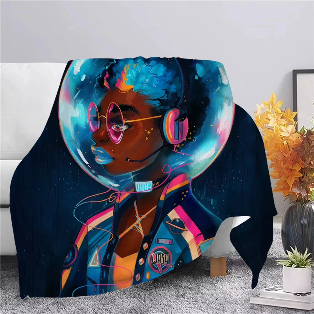 

Astronaut Afro Girls Flannel Blanket 3D Print Throw Blanket Adult Home Decor Bedspread Sofa Bedding Quilts Drop Shipping