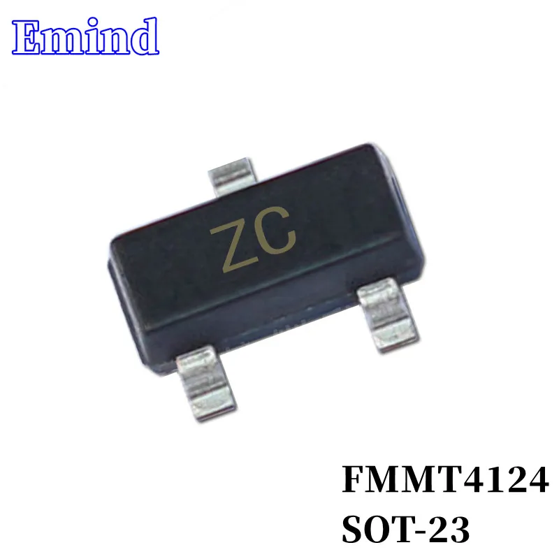 50 шт., FMMT4124, поверхностный монтаж, транзистор, след SOT-23 Silkscreen, тип ZC, NPN 25 В/200 мА, семейный транзистор