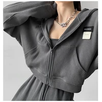 waffle casual suit womens spring and autumn retro sports short type hooded jacket trousers two piece suit