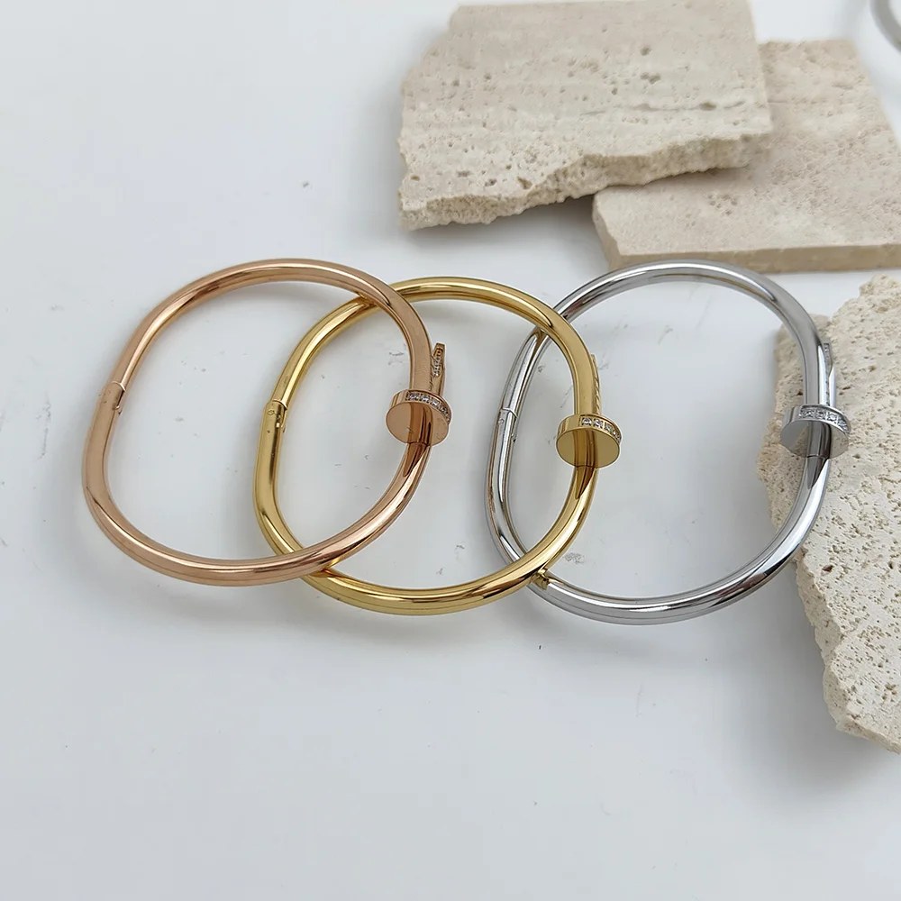 

18k Real Gold Plated Copper Bracelet Nail Bangles for Women Men Couple Gift Designer Jewelry